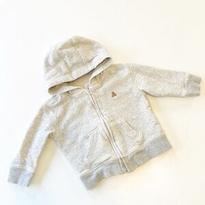 Baby GAP gray striped teddy bear zip up jacket with hood